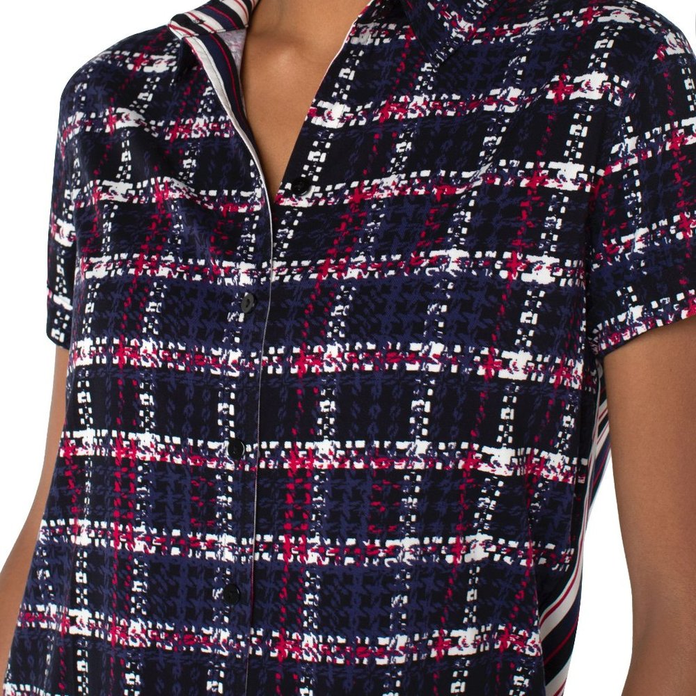NEW Liverpool Rolled Sleeveless Button Front Shirt In Navy And Red Lollipop Mixe - Picture 3 of 4
